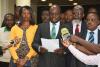 The UASU representative Prof Wesonga addressing the members at Jacaranda Hotel after signing the CBA